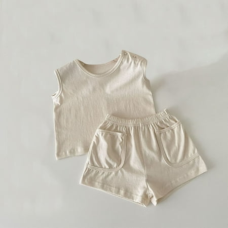 Wancir Kids Tales 2Pcs Baby Cotton Linen Outfits Set Toddler Boys Girls Sleeveless Tank Tops Shorts Clothes Solid Vest + Bloomers