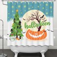thumbnail image 1 of Whimsical Rideau de Douche Halloween - Arbre Vert, Chauves-Souris, 1 of 4
