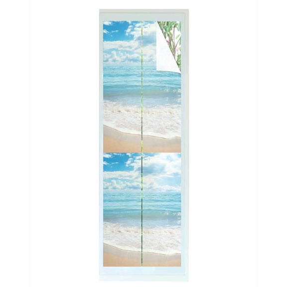 Window Privacy Film Summer Beach Stained Glass Window Film Decorative Sun Block Window Cover Ocean Waves Coastal Blue Window Clings Static Adhesive Sticker for Bathroom 23.6"x78.7"