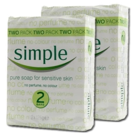Simple Pure Soap for Sensitive Skin Twin Pack, 100 Gram / 4 Ounce Bars Pack of