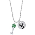 thumbnail image 1 of Delight Jewelry Silvertone Translucent Green Lucky Four Leaf Clover Key Silvertone Script Initial Disc - Y - Charm Necklace, 20"+3", 1 of 4