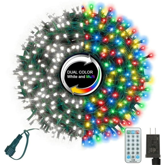 33ft Christmas Decorative Mini Lights, 100 LED Green Wire Fairy Starry String Lights Plug in, 12 Lighting Modes, for Indoor Outdoor Xmas Tree Wedding Party Decoration (White Multicolor)