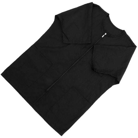 1pc Short Sleeve Barbers Aprons Professional Zipper Salon Hair Stylist Apron with Pockets Waterproof Hairdresser Cape (Black)
