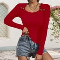thumbnail image 6 of SGMVNU Women's Button Square Neck Ribbed Knit Sweaters Soft Lightweight Basic Sweater Long Sleeve Pullover Top 2025 Fall Tops Red L, 6 of 8