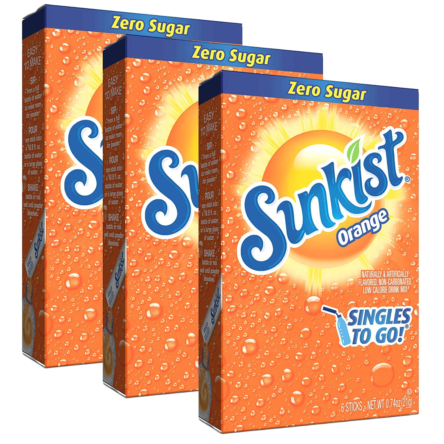 Tang Zero Sugar Singles To Go Drink Mix – Orange Flavor – 4 Boxes (24 Packets) Bundle