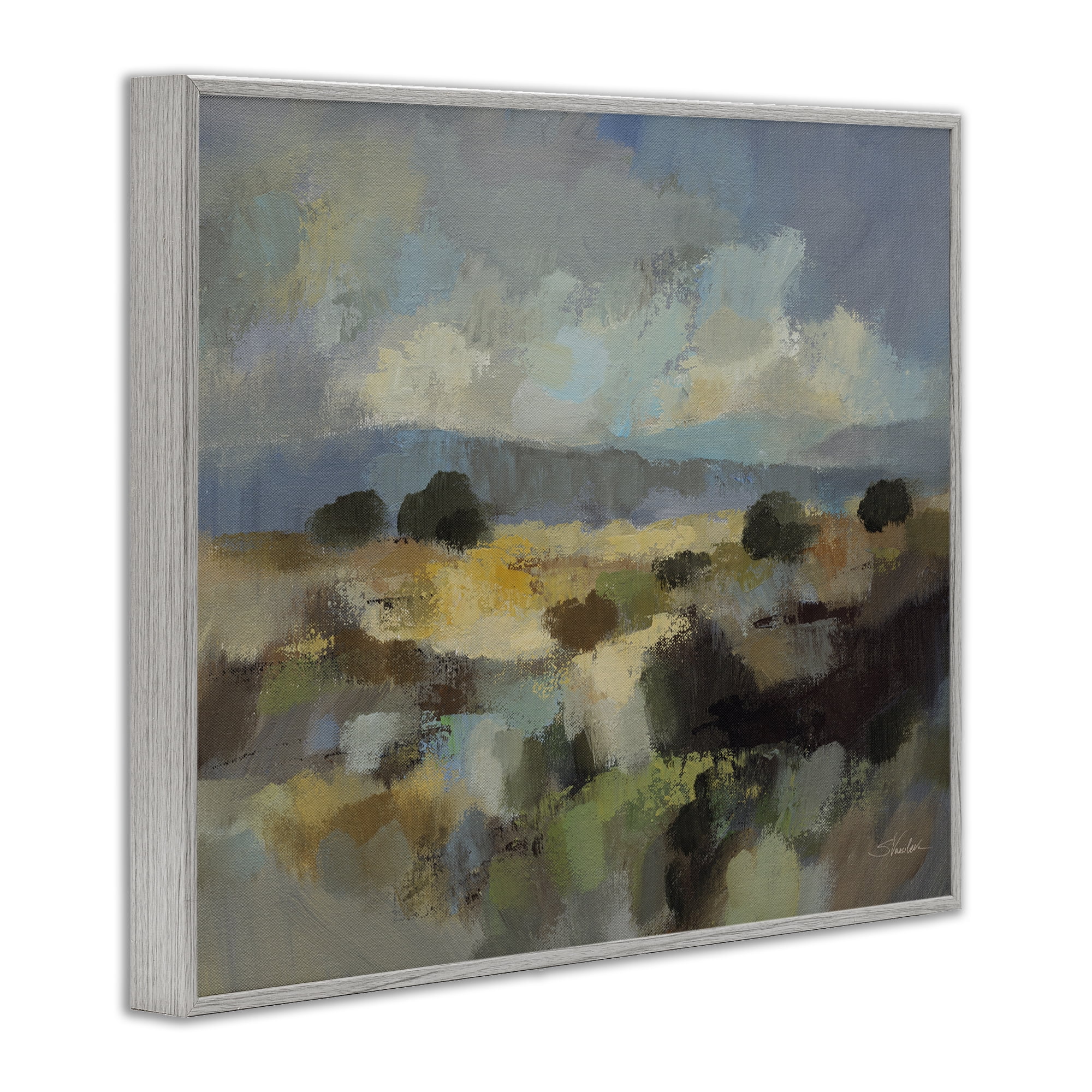 Stupell Industries Muted Blue Landscape with Clouds Gray Framed Giclee Art, design by Silvia Vassileva