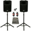 Podium Pro PP1203A Powered 12" PA DJ Speakers with Bluetooth 12 Channel Mixer Stands and Cables