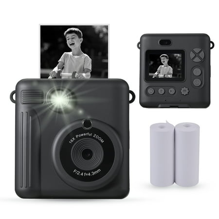 Vivitar InstaPrint Digital Camera, 12MP, 4 Games, 2 Rolls of Paper, Instantly Prints 2" X 3" Pictures -Grey