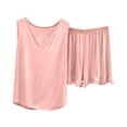 thumbnail image 3 of FRSASU Plus Size Women's Pajama Sets Cooling Lightweight Soft Comfy V Neck Sleeveless Loose Fit Tee with Shorts Set Sleepwear Pink, 3 of 6