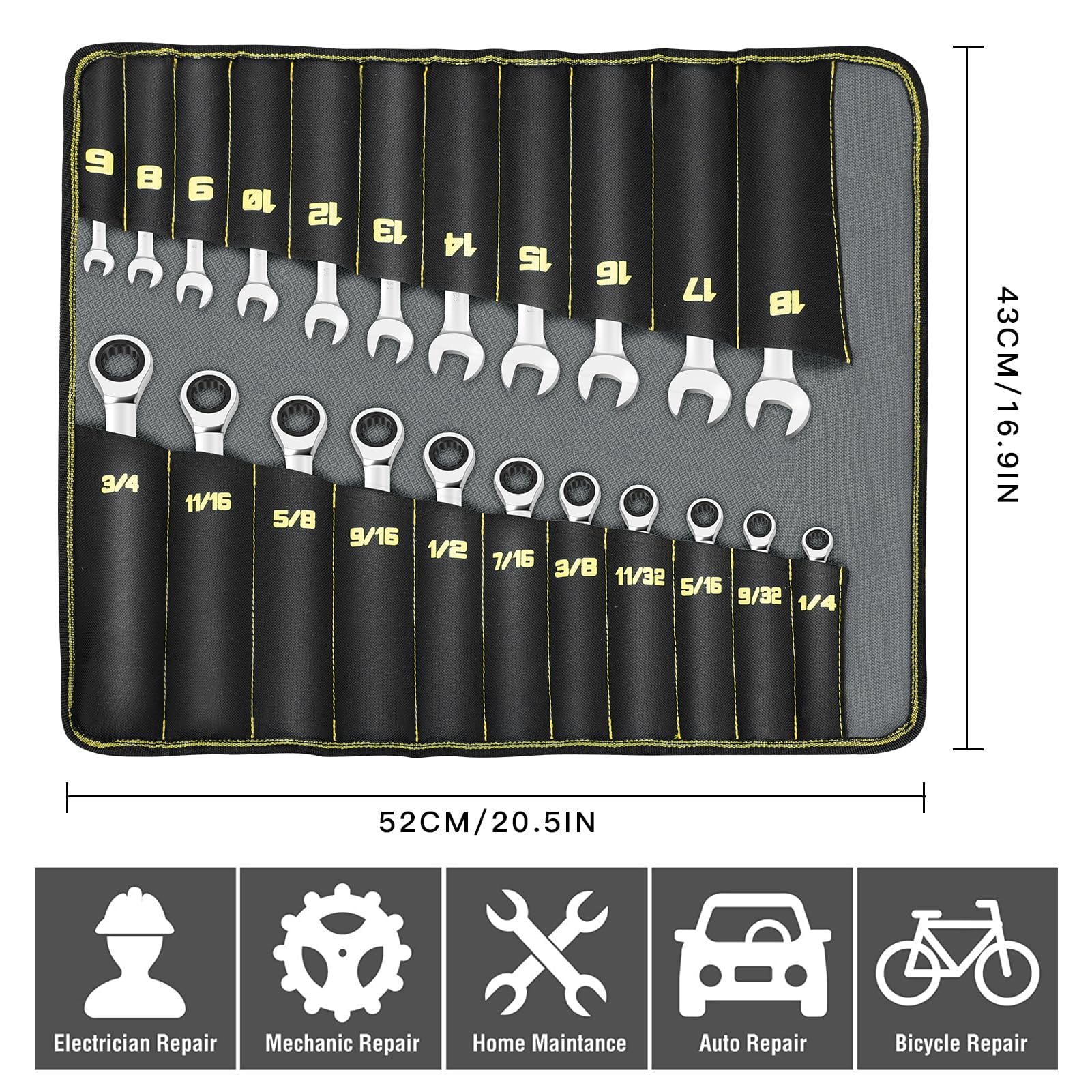 AIRAJ Ratcheting Wrench Set, 22-Piece Combination Wrench Set, SAE 1/4" to 3/4" & Metric 6-18mm, 72 Teeth