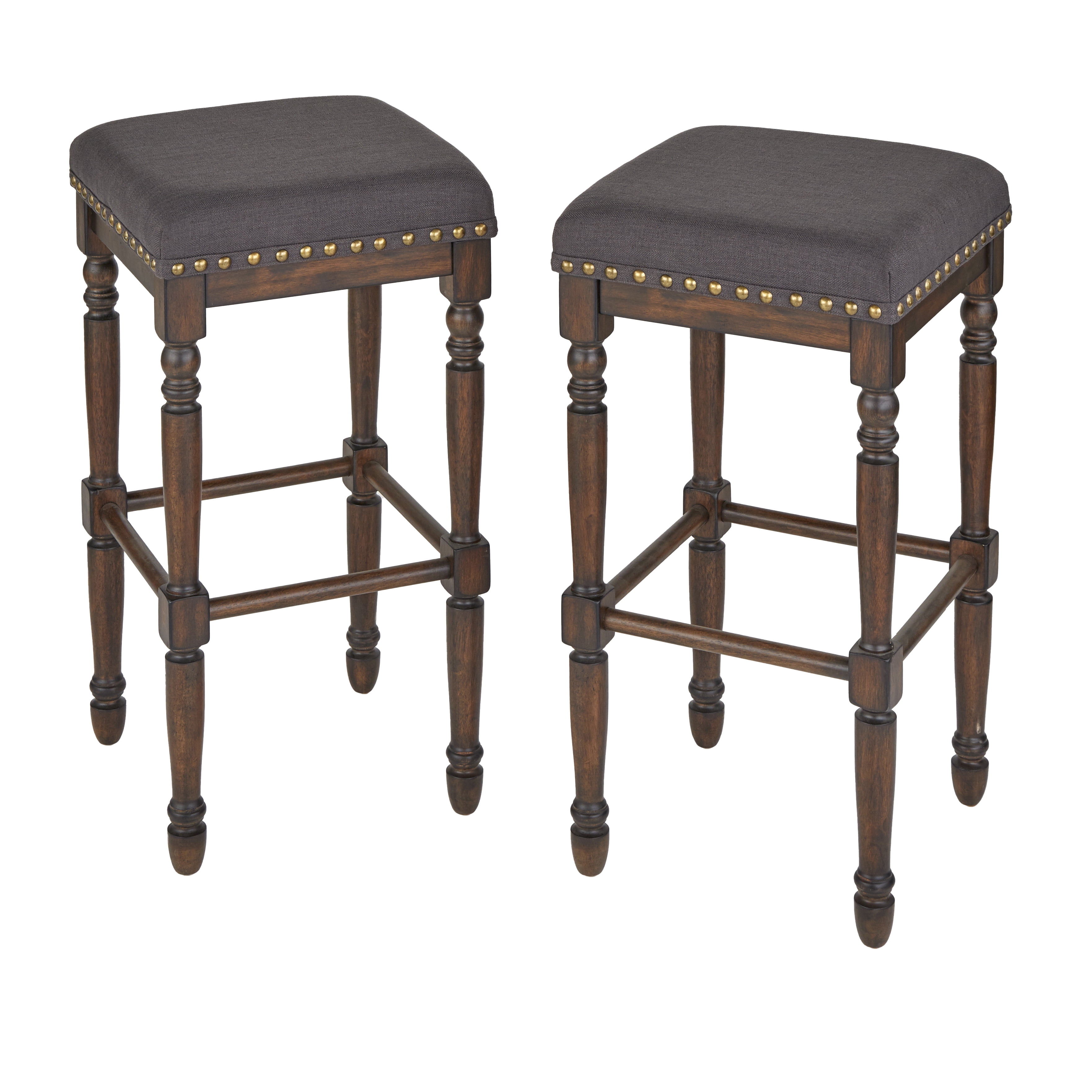 TMS Grafton 30” Turned Leg Stool (Set of 2), Rustic Brown and Charcoal Gray