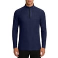 thumbnail image 2 of Quarter Zip Pullover Men Running Shirt Long Sleeve Moisture Wicking Quick Dry Athletic Workout Shirts with Zipper Pocket Big and Tall Size 4XL Dark Blue, 2 of 9