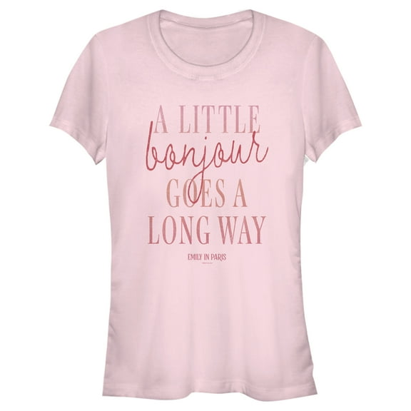 Junior's Emily in Paris A Little Bonjour Goes a Long Way Graphic Tee Light Pink Small