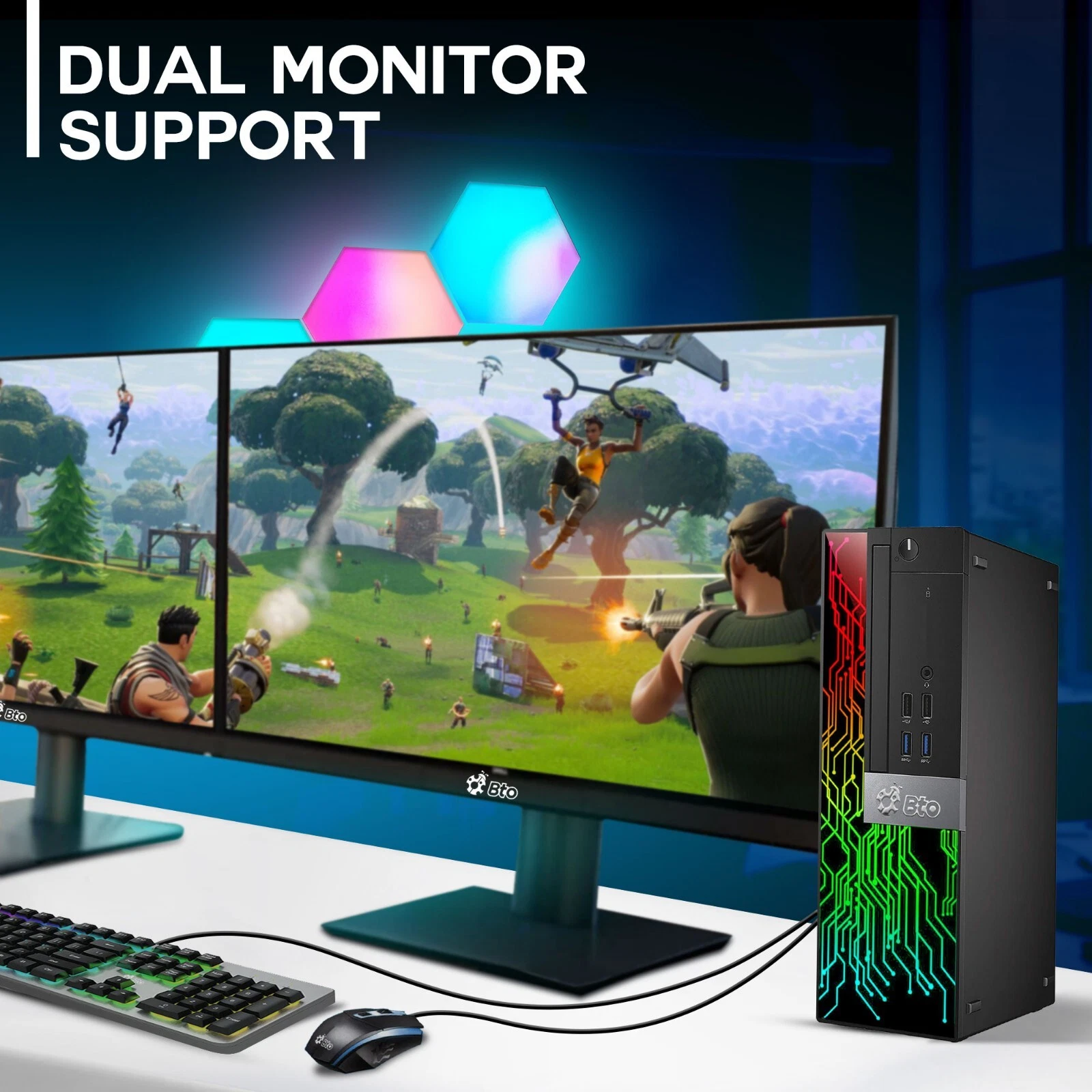 Restored BTO RGB Gaming Desktop Computer PC Quad-Core i5-6th Gen – 16GB DDR4 Ram – 1TB SSD – NVIDIA GeForce GTX 1050 Ti DDR5 – New 24 inch Monitor – RGB Set – Windows 11 Pro – WiFi (Refurbished)