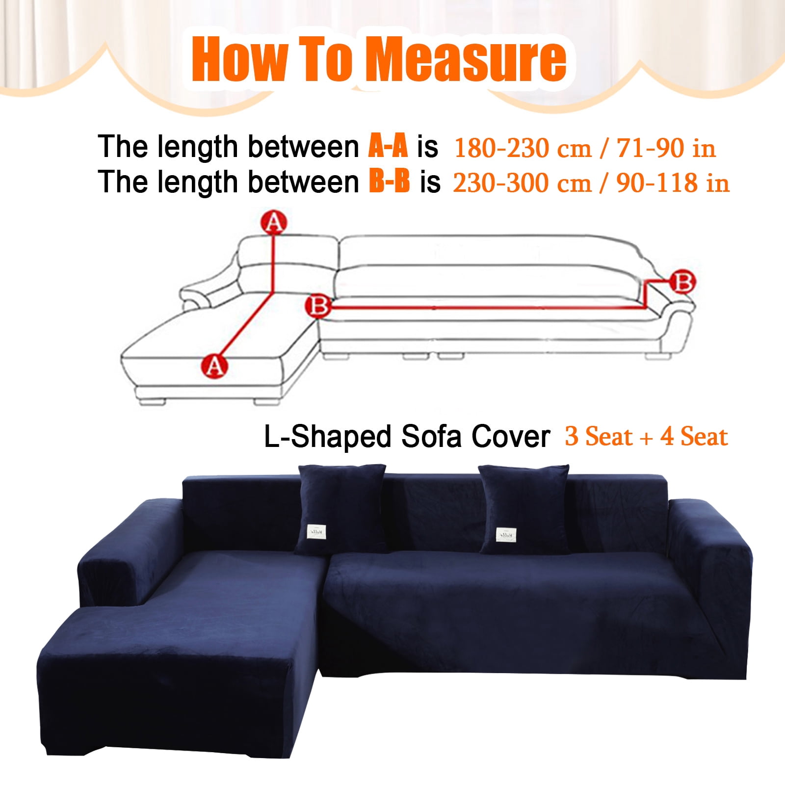 CJC Sectional Couch Covers, Velvet Stretch L Shape Sofa Covers, 2pcs Sofa Slipcovers for 3 + 4 Seaters Sectional Chaise Slipcover for Pets Kids, Navy Blue