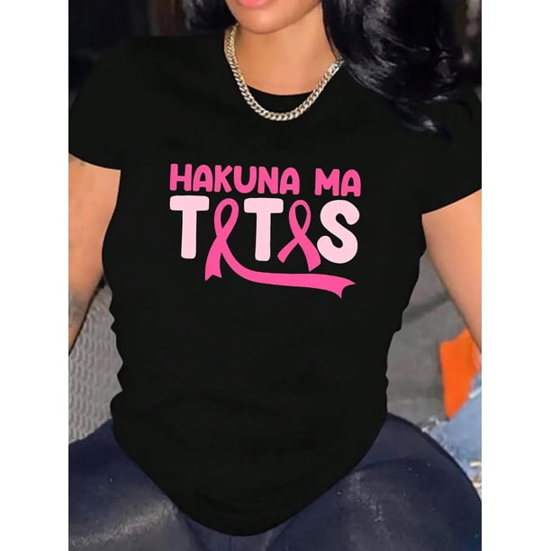 Camiseta de mujer Trajes de verano Traje Camiseta de cuello redondo para viajes de compras deportivas Breast Cancer Awareness Pink Ribbon Graphic Tee - Women's Casual Crew Neck Short Sleeve T-Shir