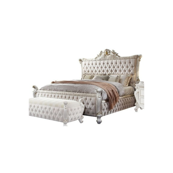 Acme Picardy California King Bed in Fabric & Antique Pearl
