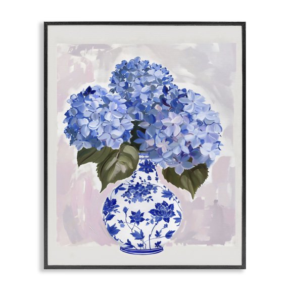 Stupell Industries Blue Hydrangea in Porcelain Vase Black Framed Giclee Art, design by The Prints Vibe