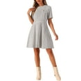thumbnail image 2 of Vestido skater elegante de tweed de manga corta y cuello redondo para mujer S en albaricoque, 2 of 6
