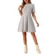 thumbnail image 2 of Vestido skater elegante de tweed de manga corta y cuello redondo para mujer L color albaricoque, 2 of 6