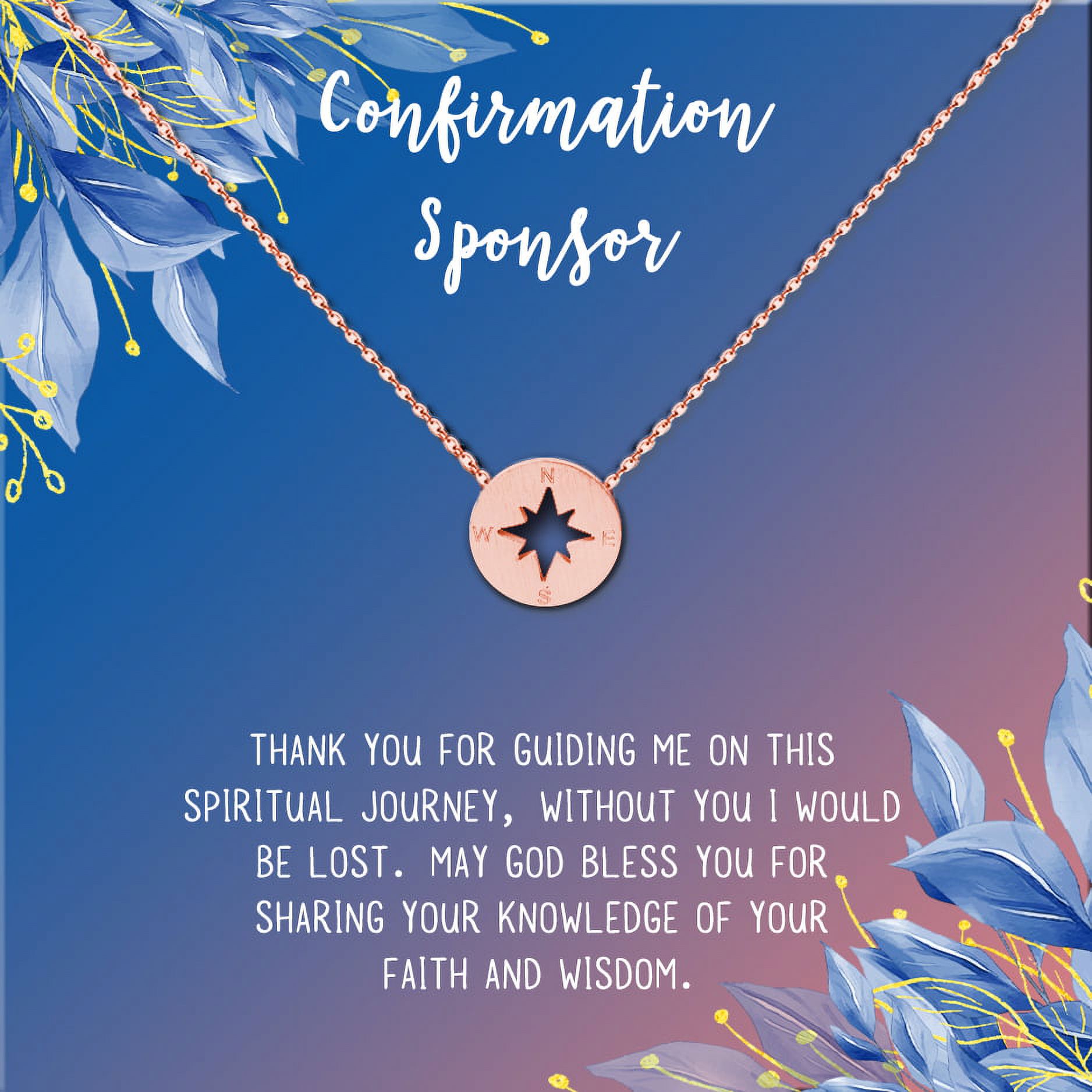 Anavia Confirmation Sponsor Gift for Women, Gifts for Sponsors, Baptism Gift, Goddaughter Gift, Thank you Religious Sponsor Gifts Card Necklace-[Rose Gold Compass, Blue-Orange Gift Card]