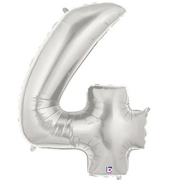 40 inch Number 4 - Silver Megaloon Betallic Foil Mylar Balloon - Party Supplies Decorations