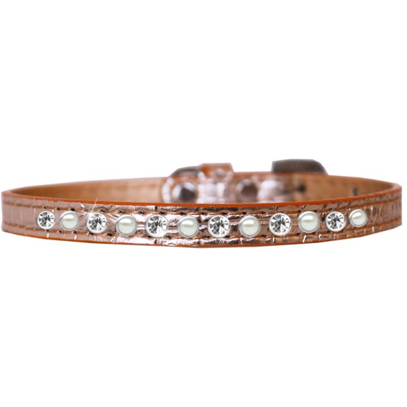 Dog, Puppy and Pet Designer Croc Collar, "One Row Pearl Clear Crystals Rimsets"