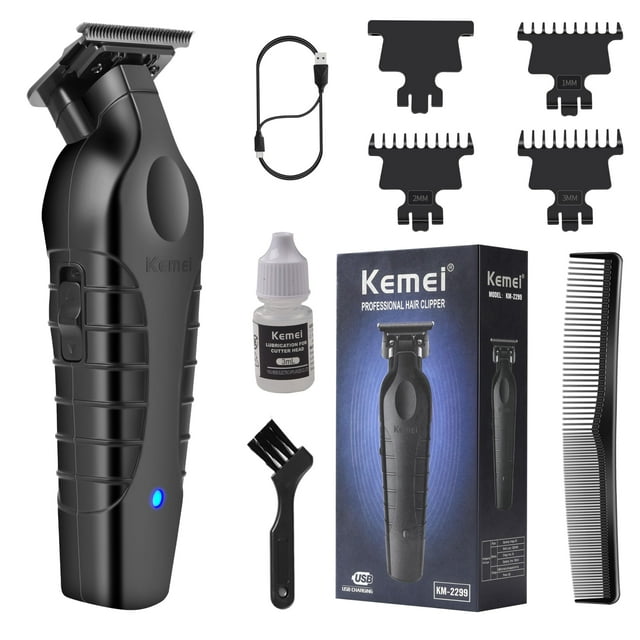 Cortadora de pelo/barba profesional KEMEI 2299 para hombres, cortapelos sin huecos para peluquero con hoja en T, recargable inalámbrico
