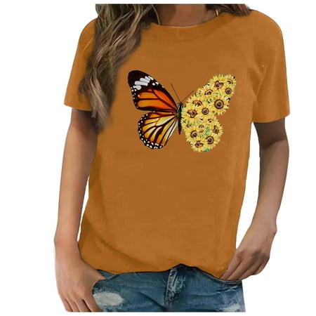 

Corset Tops for Women Floral Women Casual Printing Shirts Short Sleeve Loose Tee Tops Tunic Blouse Round-Neck Birthday Tops for Women Yellow XXL