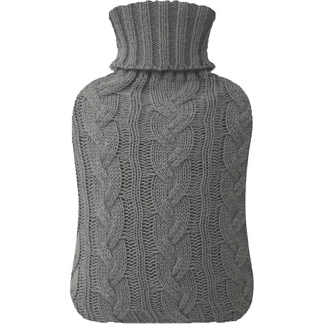 KAIYANG Bolsa de agua caliente de 2 litros en invierno con funda de punto gris
