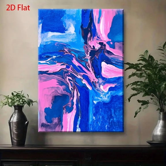 Modern Blue Pink Turquoise Abstract City & Bird Wall Art Painting - Vibrant Wrapped Canvas Frame Abstract Nature Urban Décor