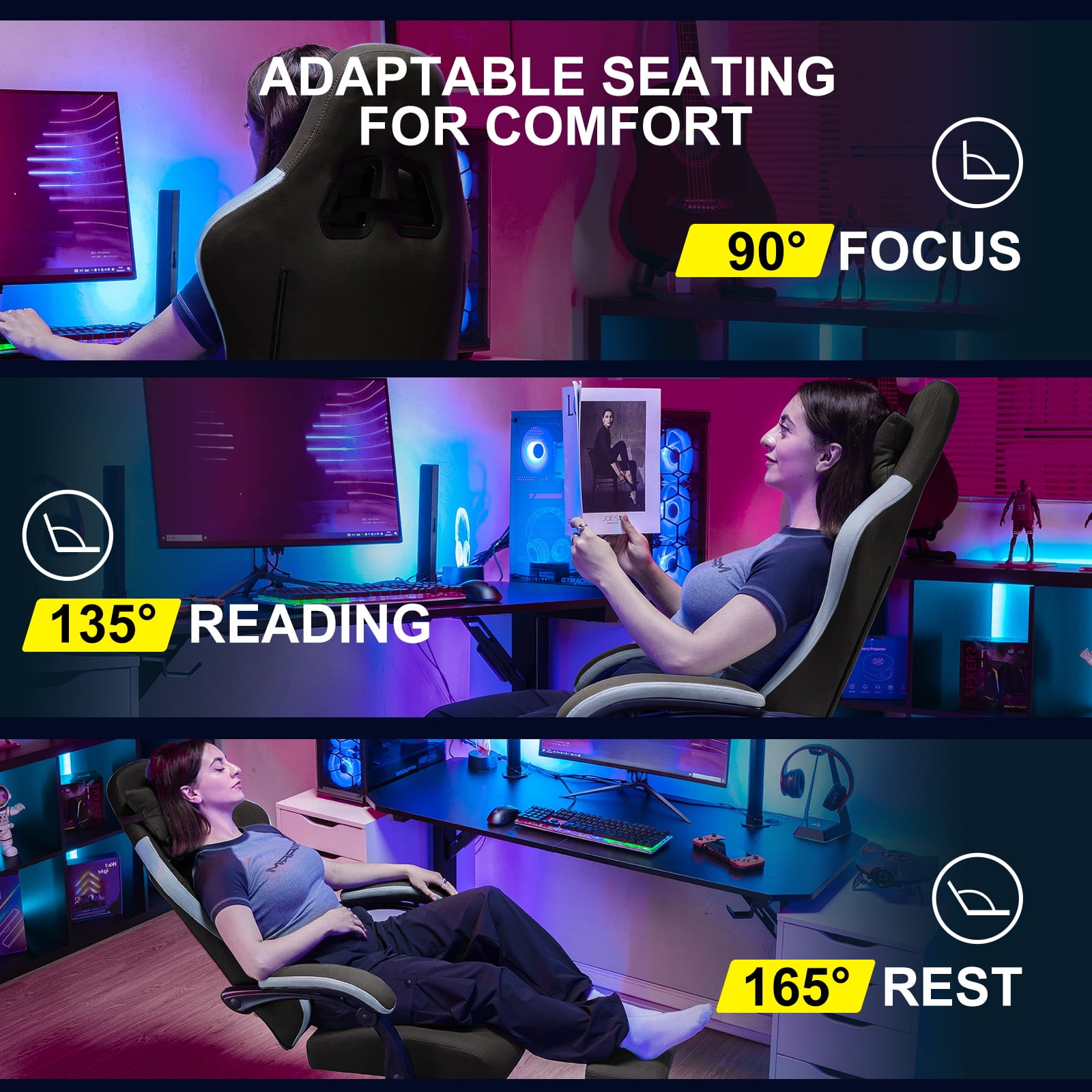 GTPLAYER Ergonomic High Back Pocket Spring Cushion Gaming Chair with Footrest & Linkage Armrests, Brown
