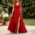 thumbnail image 4 of NTACZA Womens Dresses Maxi Wedding Guest Dresses Sleeveless Formal V-Neck Slit Dressy Red S, 4 of 7
