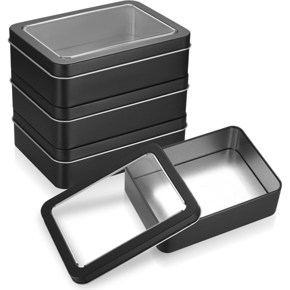4pcs Rectangular Tin Box With Clear Window Lid Metal Storage Containers Decorative Tins Case For Small Items Jewelry Keys Candy