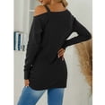 thumbnail image 6 of TEMOFON Women's Cold Shoulder Tops Long Sleeve Twist Knot Top Casual Tunic Blouse T-Shirts Black, 6 of 6