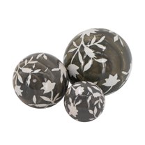 Floral Painted Decorative Orbs - Set of 3 - Brown/White