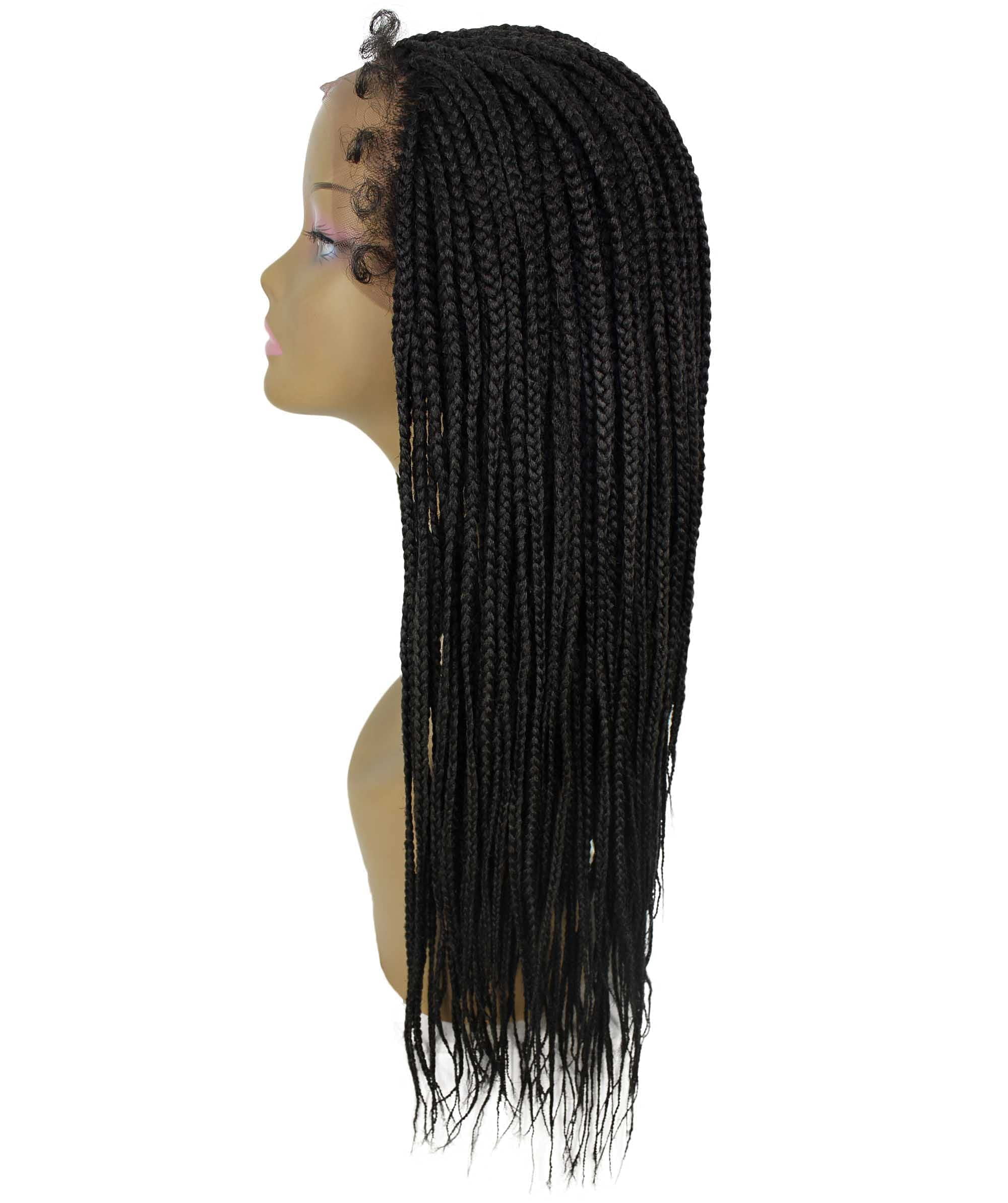 LUXLUXE Layla Straight 27.5 Inch Long 4X4 Hand-Tied Lace Braided Wig, High-Quality Heat Resistant Fiber, 20+ Shades of Natural, Dip Dyed, & Blended Colors (#1B - Natural Black)