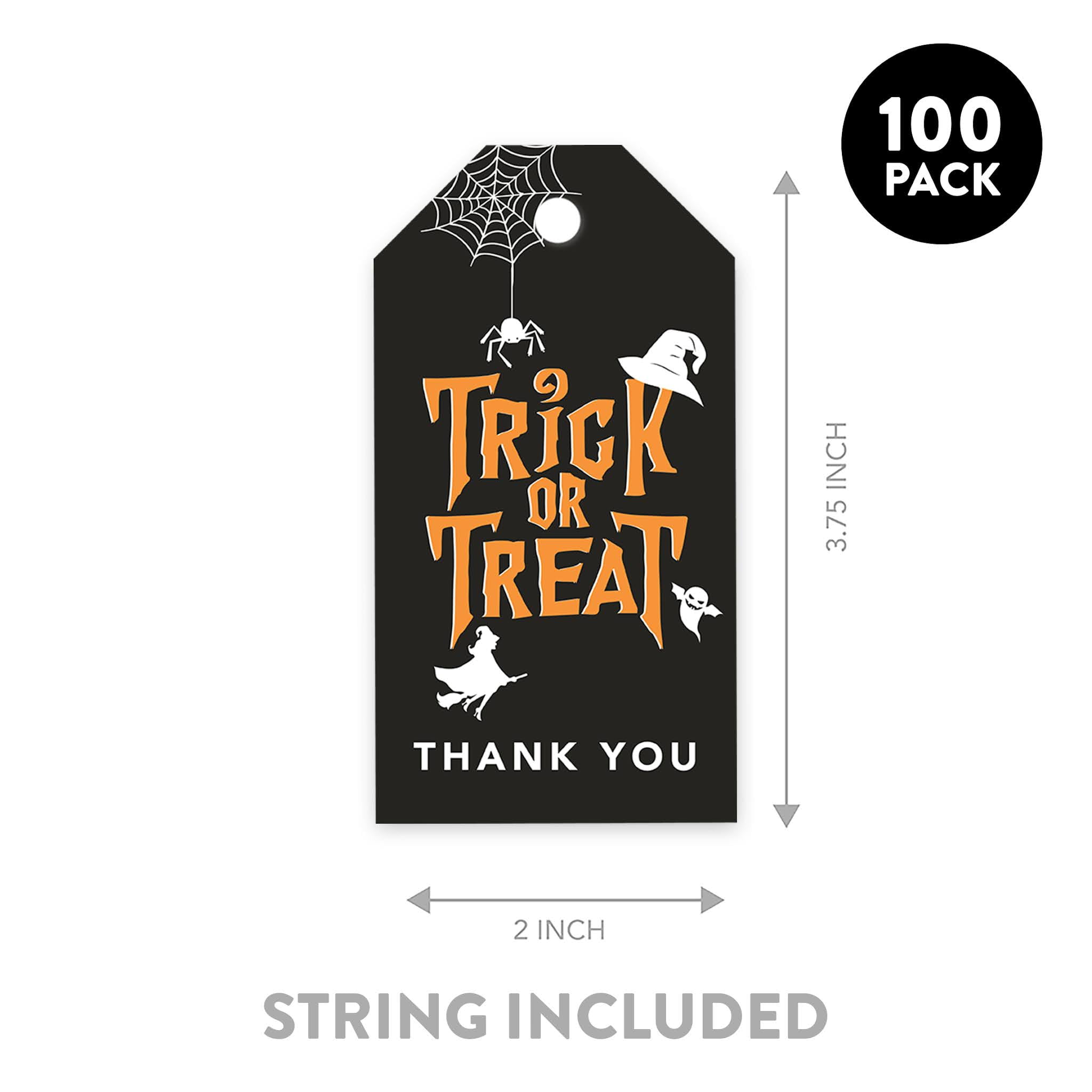 Koyal Wholesale 100-pk Smiling Pumpkin Halloween Gift Tags with String, Favor Bag Tags Halloween Decorations, Black