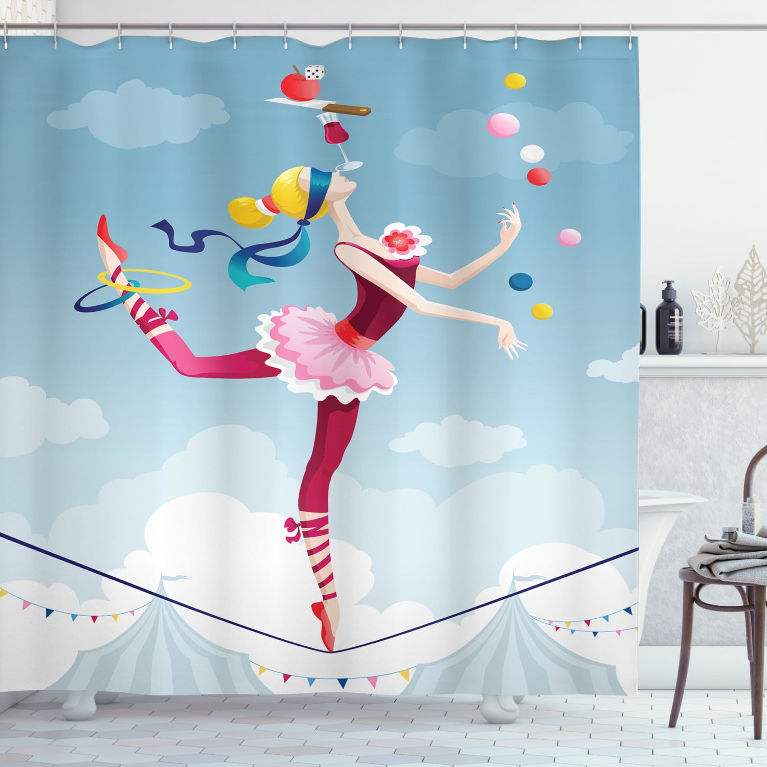 Circus Pattern Print Bathroom Shower Curtain