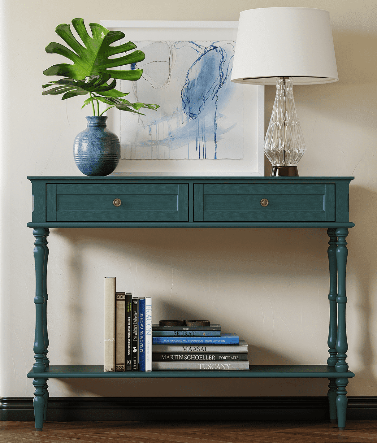 CBJCBJ40"Vintage Minimal Assembly Console Table with 2 Storage Drawers,Suitable for Living Room,Green