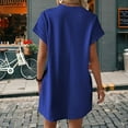 thumbnail image 3 of Vestido Holgado de Corta con Cuello Redondo y Bolsillos en Color Liso, Azul Talla S, 3 of 4