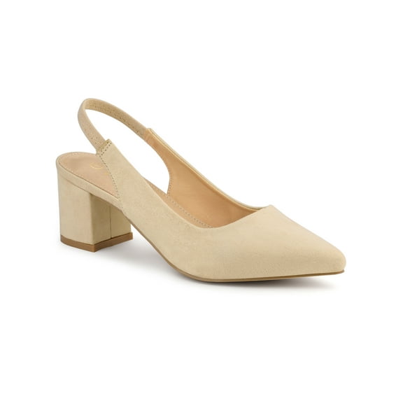BLISSFUL STEP Women's Block Heel Pumps Slingback Heels Beige 8.5