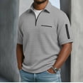 thumbnail image 2 of Domzest Mens Polo Shirt Big and Tall Quarter Zip Lapel Collar Short Sleeve T Shirt 2026 Casual Stylish Grid Textured Golf Shirt Light Gray M, 2 of 4