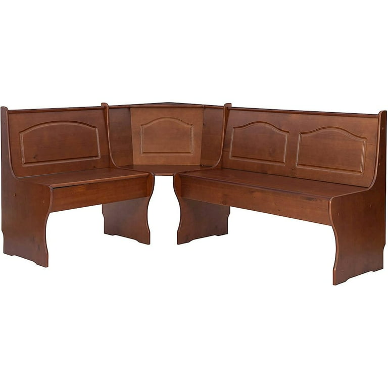 Linon Chelsea 3 Pce Corner Nook Set with Storage in Solid Walnut Wood