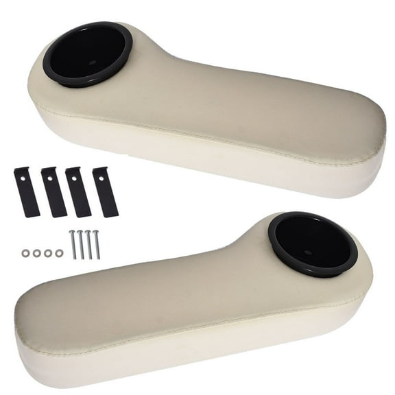 2-Pcs Off-White Rear Seat Arm Rest Cushion Cupholder Artificial Leather Fit for EZGO Club Car Yamaha Golf Cart