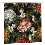 Newhomestyle Black Unique Colorful Bohemian Mandala Beautiful Flower Leaves Shower Curtain with Hooks,72x72 Inches