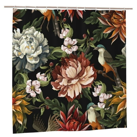 Newhomestyle Black Unique Colorful Bohemian Mandala Beautiful Flower Leaves Shower Curtain with Hooks,72x72 Inches