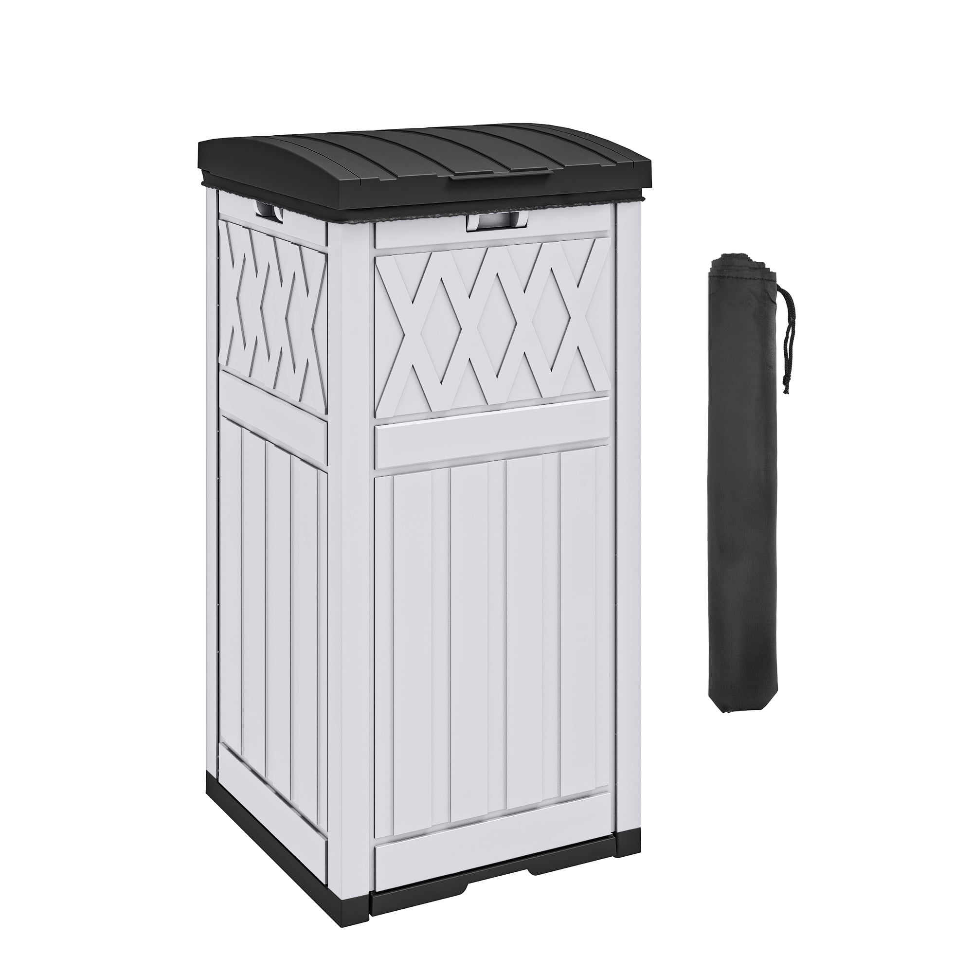 Uforic 32 Gallon Outdoor Trash Can, Waterproof Resin Garbage Bin with Lid & Drip Tray for Porch Backyard Patio, White & Black