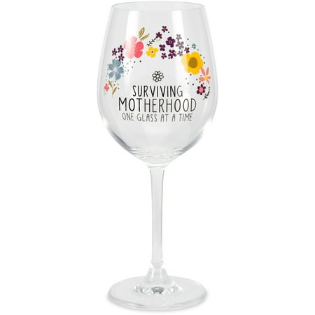 Floral Painted Glass - Pavilion - Surviving Motherhood One Glass at a Time Floral 12 oz Wine Glass