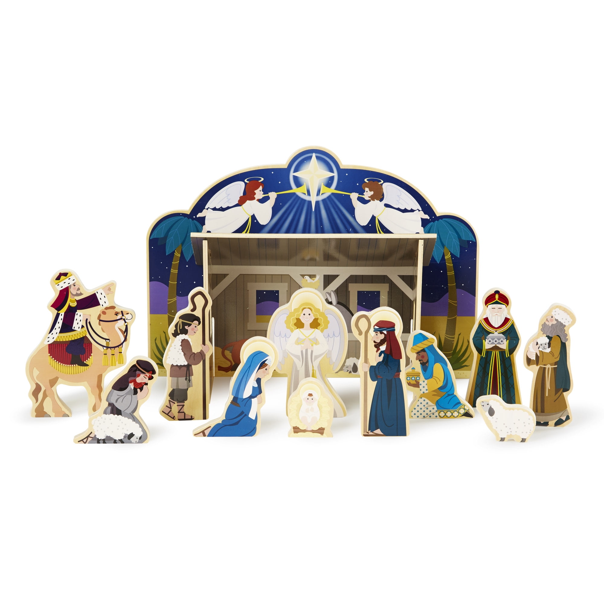 Wooden Nativity Scene Playset15 piecesChristmas Decorationset Xmas 